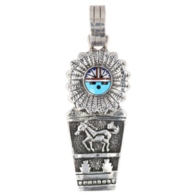 Vintage Navajo Sterling Multi Stone Sunface Inlay Pendant