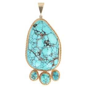 Large 14KT Gold Turquoise Pendant