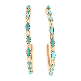 Zuni Needlepoint Turquoise 14K Gold Earrings