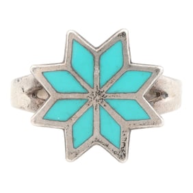 Bell Trading Post Sterling Turquoise Inlay Ring Sz. 7.25