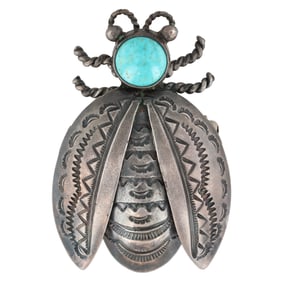 Vintage Navajo Sterling Turquoise Ladybug Brooch