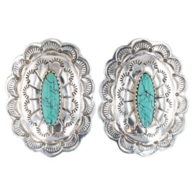 Vintage Navajo Sterling Turquoise Concho Earrings