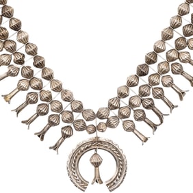 Large Vintage Navajo Sterling Squash Blossom Necklace
