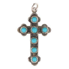 Bell Trading Post Sterling Snake Eye Turquoise Cross Pendant
