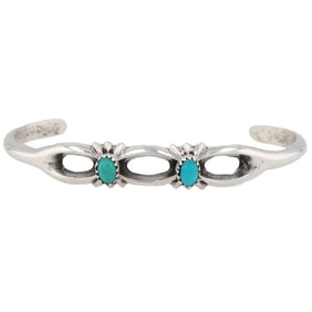 Vintage Navajo Sandcast Sterling Turquoise Cuff Bracelet