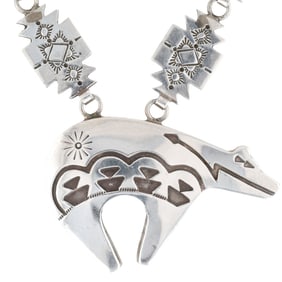 Vintage Navajo Sterling Heartline Bear Necklace
