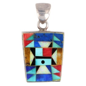 Vintage Navajo Sterling Multi Stone Sunface Inlay Pendant