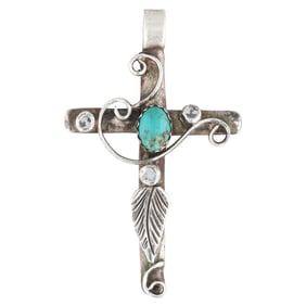 Cester Charley Navajo Sterling Turquoise Cross Pendant