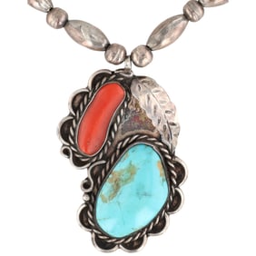 Vintage Navajo Sterling Turquoise Coral Choker