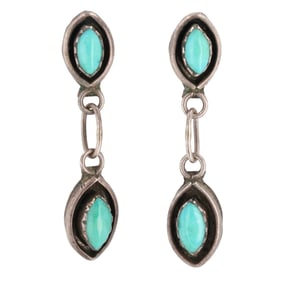 Vintage Zuni Sterling Turquoise Dangle Earrings