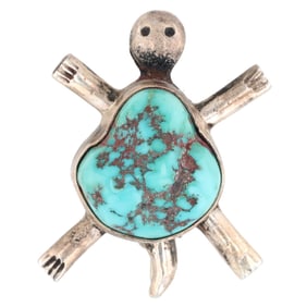 3 Hogan Sterling Turquoise Turtle Brooch