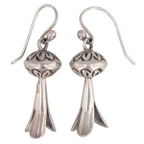Navajo Sterling Squash Blossom Hook Earrings