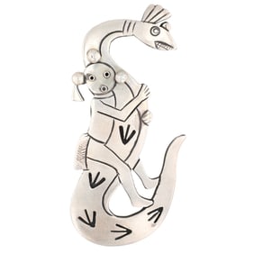 Leroy Kewanyama Hopi Sterling Mudface Snake Rider Brooch
