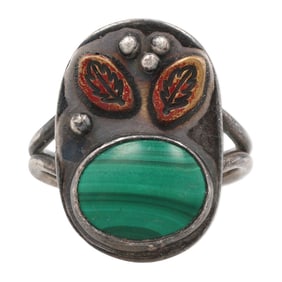 Signed GROWING WT Sterling Malachite Ring Sz. 7.5