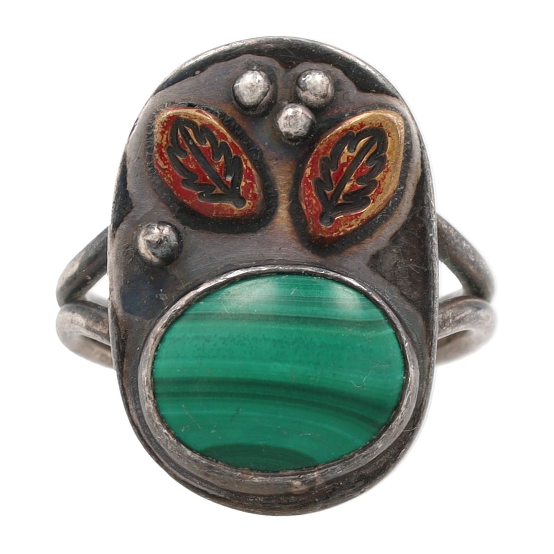 Signed GROWING WT Sterling Malachite Ring Sz. 7.5 (1 of 6)