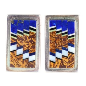 Tommy Jackson Navajo Sterling Multi Stone Inlay Earrings