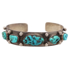 Vintage Navajo Sterling Turquoise Cuff Bracelet