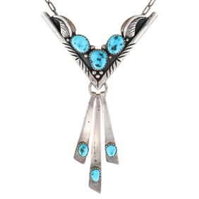 Vintage Navajo Sterling Turquoise Dangle Necklace