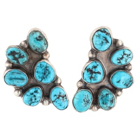 Donovan Nez Navajo Sterling Kingman Turquoise Earrings