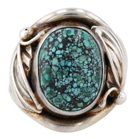 Signed Navajo Sterling Poseidon Variscite Ring Sz. 10.25