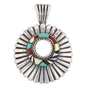 Sadie Calvin Navajo Sterling Multi Stone Inlay Pendant