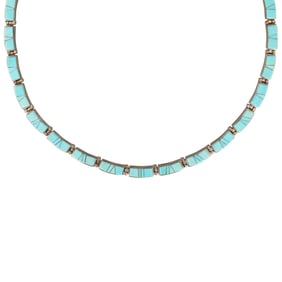 Calvin Begay Navajo Sterling Turquoise Inlay Necklace