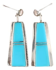 Brenda Pete Navajo Sterling Turquoise Inlay Earrings