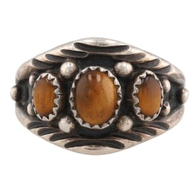 Sharon Cisco Navajo Sterling Tigers Eye Ring Sz. 10.25