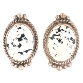 Peggie Skeets Navajo Sterling White Buffalo Earrings