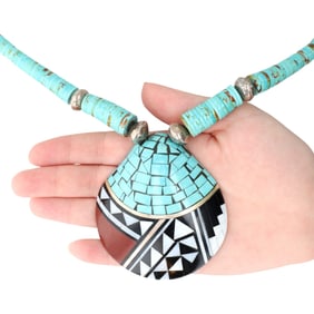 Beautiful Santo Domingo Sterling Shell Multi Stone Necklace