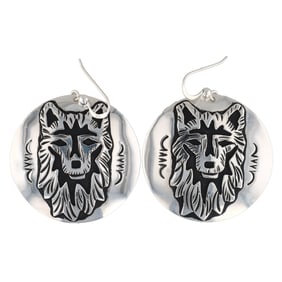 Richard Singer Navajo Sterling Wolf Overlay Earrings