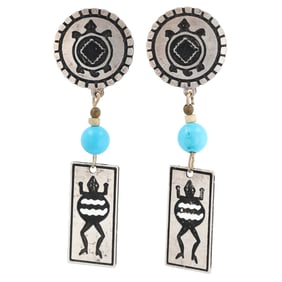 Southwestern Sterling Turquoise Bead Overlay Earrings