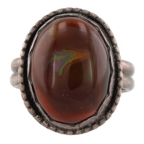Signed BF Navajo Sterling Fire Agate Ring Sz. 7.25