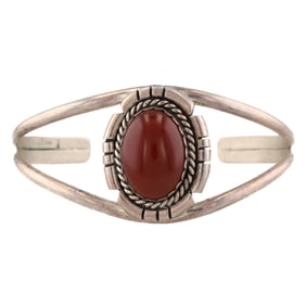 Joe Tom Sterling Carnelian Navajo Cuff Bracelet