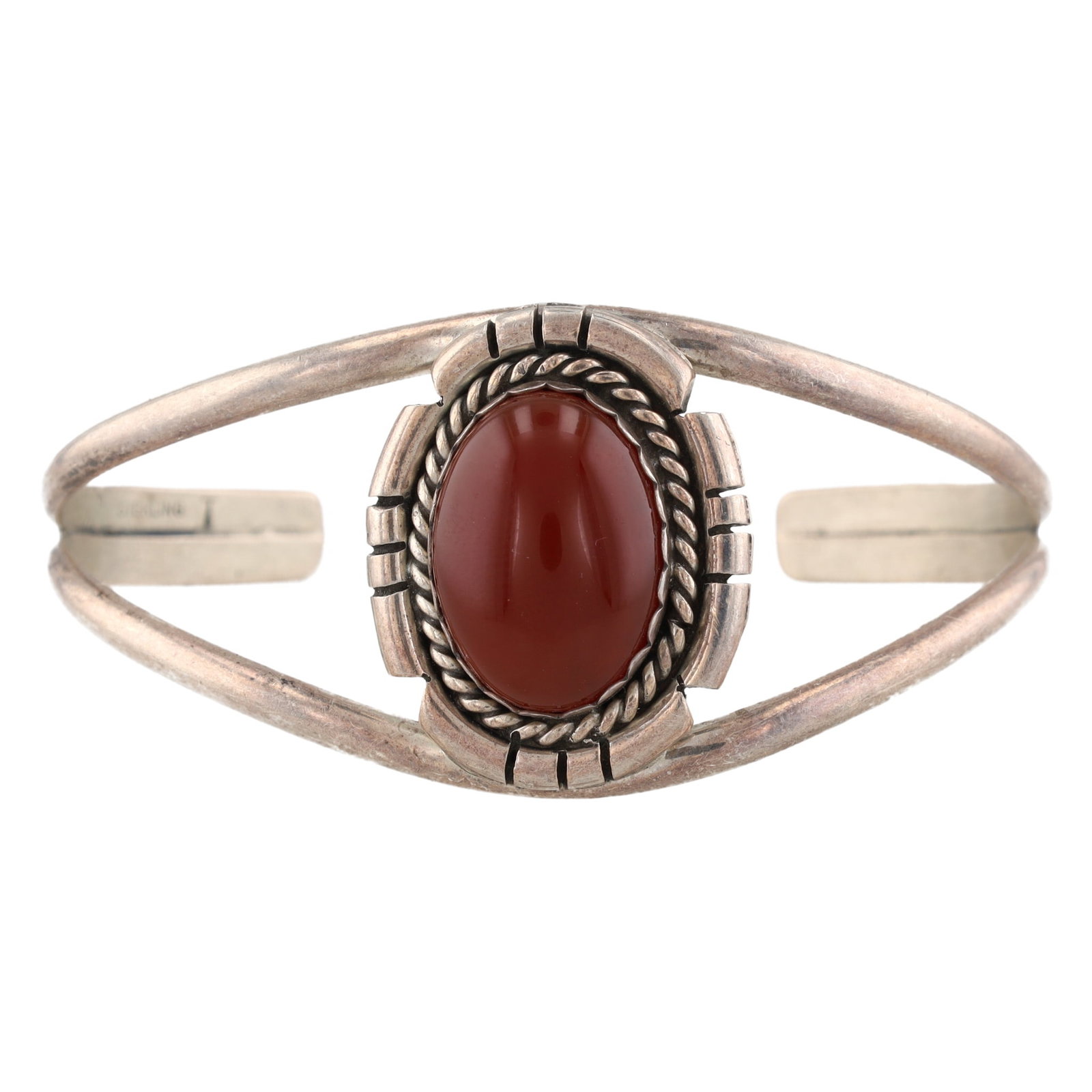 Joe Tom Sterling Carnelian Navajo Cuff Bracelet: Joe Tom Sterling Carnelian Navajo Cuff Bracelet 18.5g