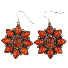 T Skeets Navajo Sterling Amber Earrings