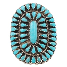 Vintage Navajo Sterling Petit Point Turquoise Adjustable Ring
