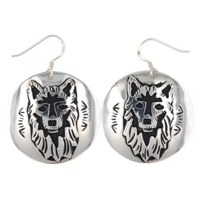 Richard Singer Navajo Sterling Wolf Overlay Earrings