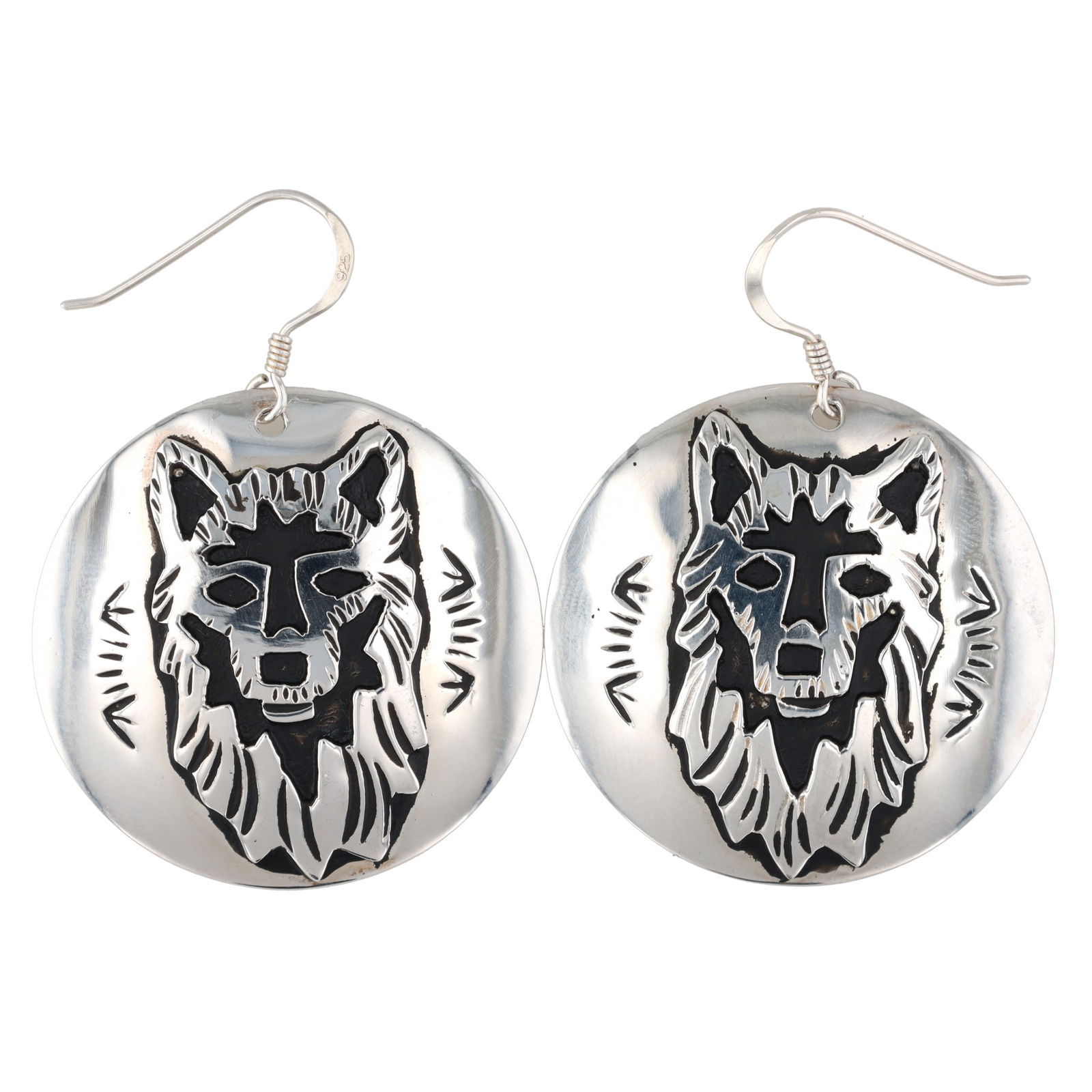 Richard Singer Navajo Sterling Wolf Overlay Earrings (1 of 4)