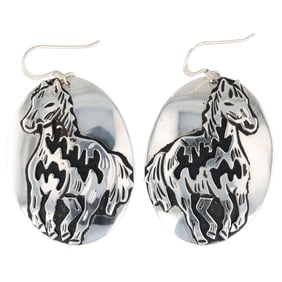 Richard Singer Navajo Sterling Horse Overlay Earrings