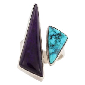 Navajo Sterling Turquoise Sugilite Ring Sz. 7.75