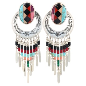 Quoc Trading Post Sterling Multi Stone Inlay Earrings