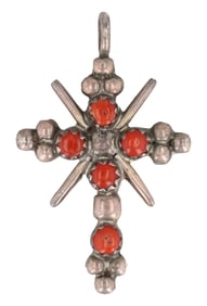 Vintage Navajo Sterling Multi Stone Cross Reversible Pendant