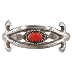 Wilbur Anderson Navajo Sandcast Sterling Coral Cuff Bracelet