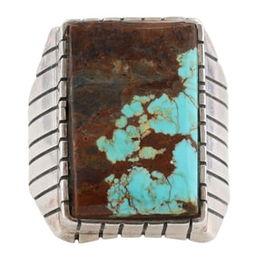 Ray Jack Navajo Sterling Number 8 Turquoise Ring Sz. 10
