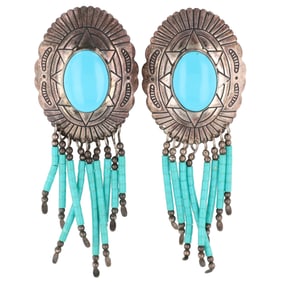 Vintage Navajo Sterling Turquoise Concho Earrings