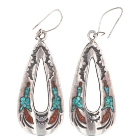 Tommy Singer Navajo Sterling Crushed Inlay Earrings