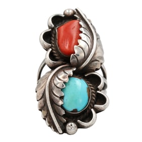 Signed Navajo Sterling Multi Stone Ring Sz. 7.75