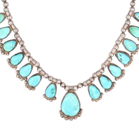 Navajo Old Pawn Silver Beaded Turquoise Choker