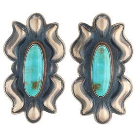 Vintage Navajo Stamped Sterling Turquoise Earrings